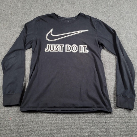 Nike Shirt Men Medium Athletic Cut Black Long Sleeve Just Do It Swoosh Spell Out - Picture 2 of 10